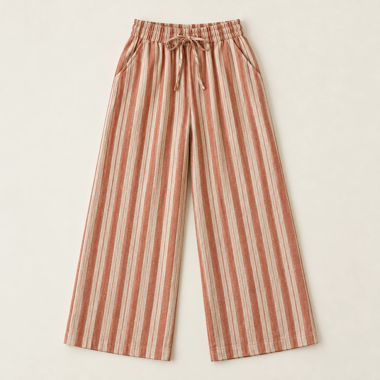 Clay Stripe Wide-Leg Pants in terracotta