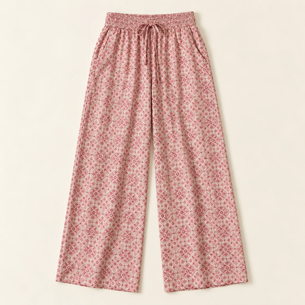 Rose Mosaic Wide-Leg Pants in rose